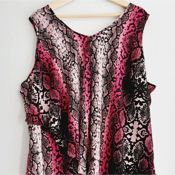PENNINGTONS Asymmetric Sleeveless High Low Hem Top Pink Snake Print Sz 2X - Picture 3 of 10